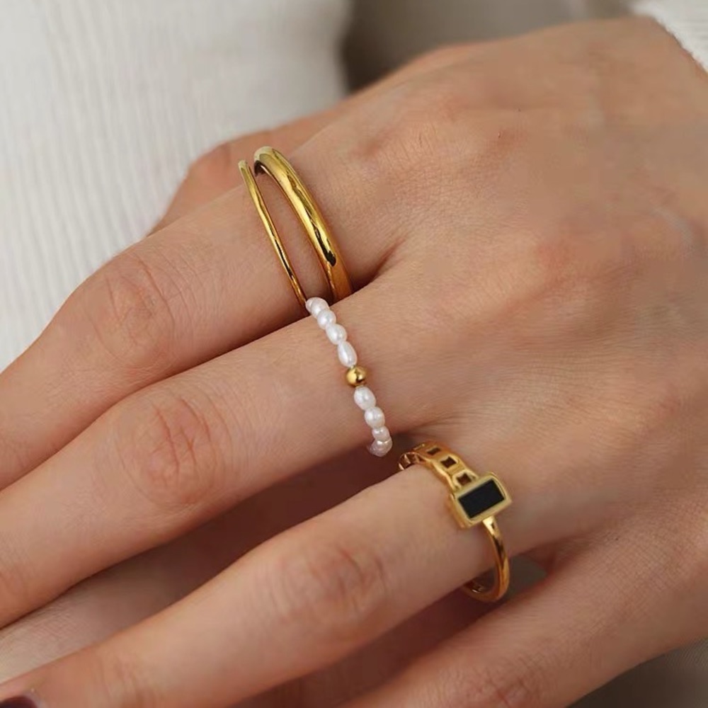 Black enamel ring, enamel ring, gold ring for women, stacking ring gold